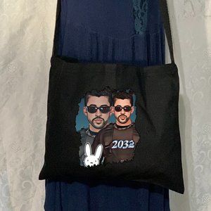 Bad Bunny Cotton Canvas Crossbody Messenger Tote Bag with Long Strap